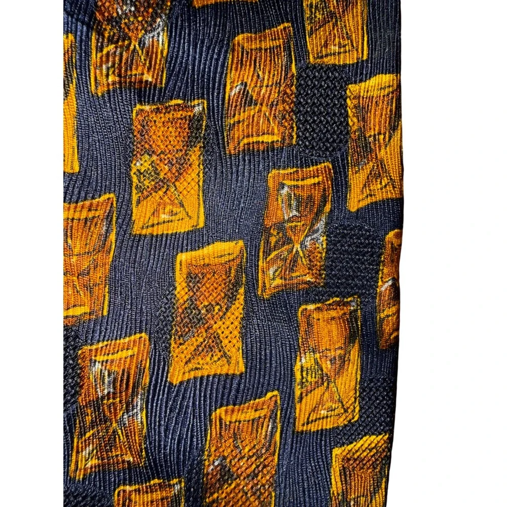 Ermenegildo Zegna Silk Tie Hourglass‎ Pattern Navy Gold Men's Necktie